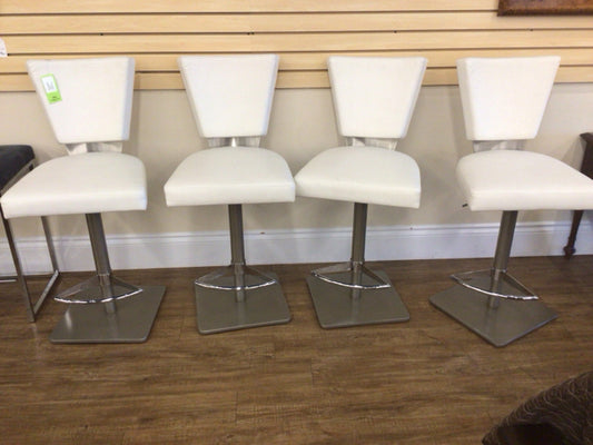 AS-IS Set Of 4 Caligaris Custom Ostrich Leather Bar Stools (Light Soil)