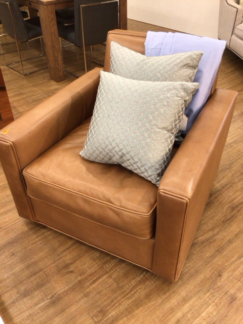 Custom Leather Swivel Arm Chair