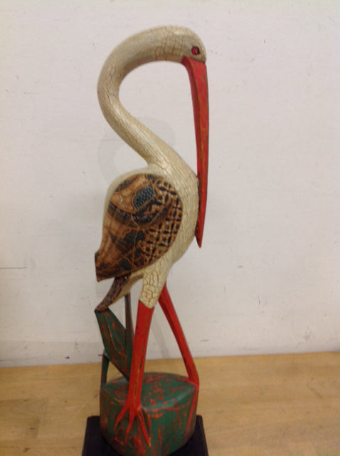 21" Wood Carved Pelican On Stand