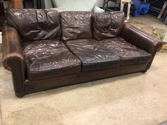 RH Distressed Lancaster Leather 3-Cushion Sofa