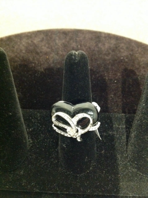 Black Heart Onyx Ring w/Rhinestones