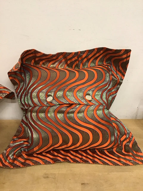 22" Sq. Wavy Orange Green W/Pink Circles Pillow
