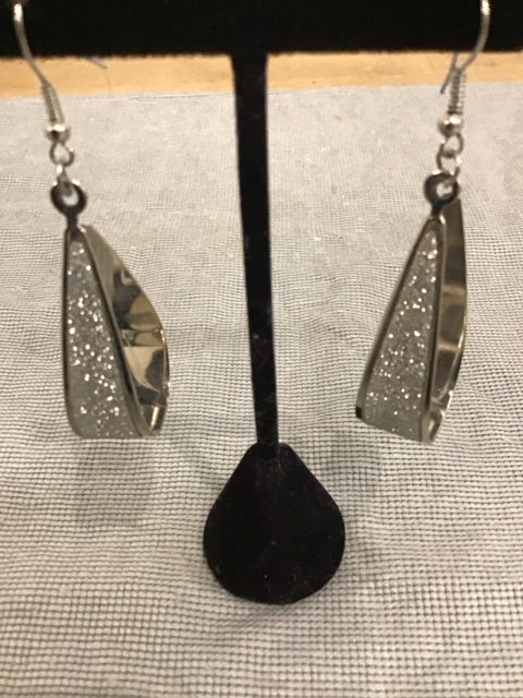 Silvertone Loop Glitter Earrings