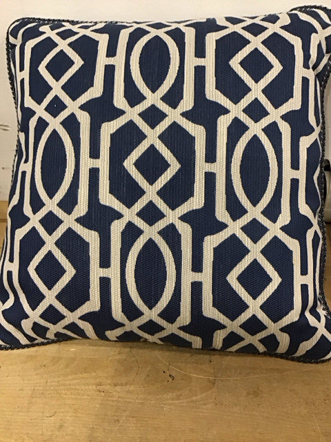 14" Blue & Gray Trellis Print Pillow