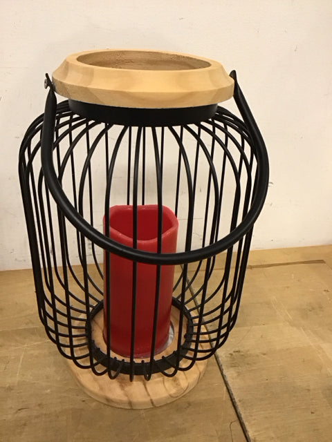 13" Metal/Wood Candle Holder