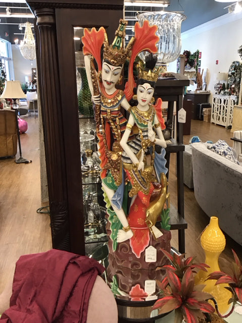 42" Indonesian Carved Wooden Figure Rama/Sita