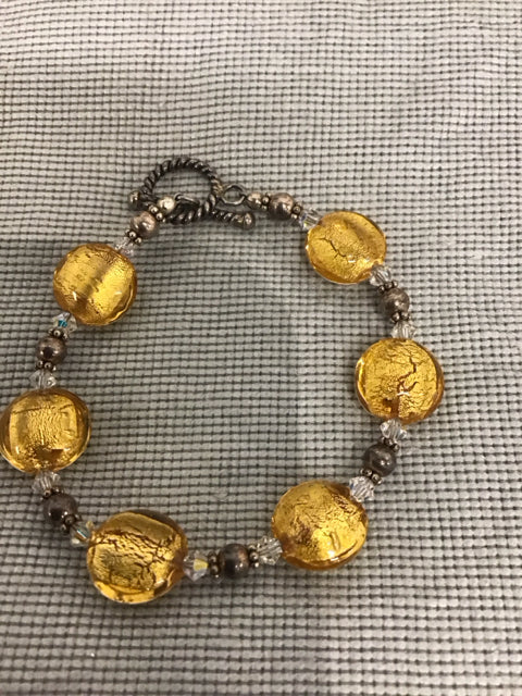 Silver Beaded W/Yellow Stones Bracelet