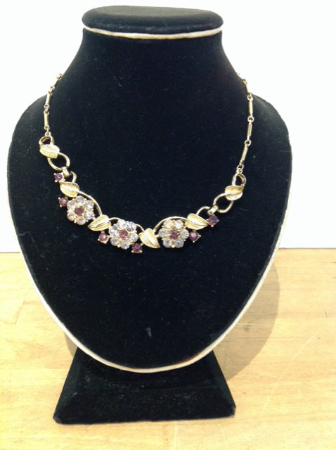 Gold Chain w/Purple Rhinestone Necklace