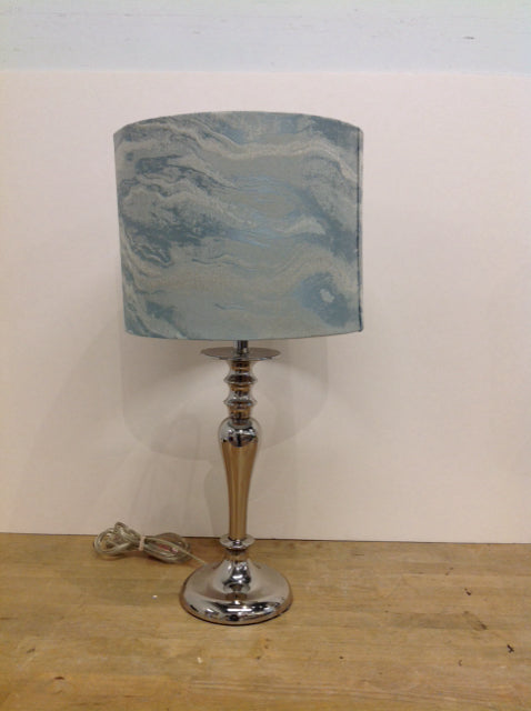 26" Silver Lamp w/Blue/Grey Shade