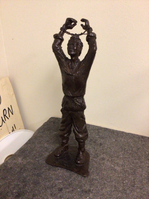 15 1/2" Signed Metal Shackled Worker Sculpture