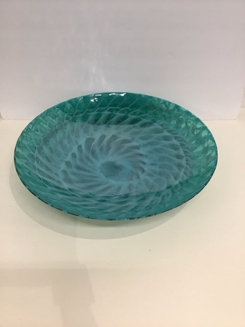 19"Rd Murano Glass Bowl w/Green Abstract Design