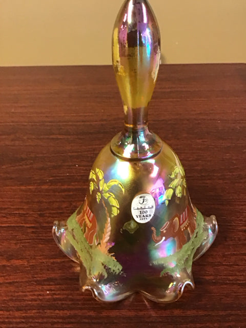 Fenton Amber Iridescent Elephant Glass Bell