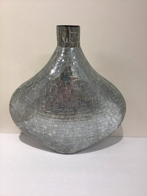 18" Oval Mirrored Mosaic Vase w/Narrow Neck
