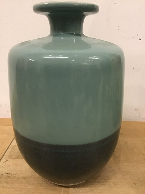 10" Two Tone Teal Ceramic Vase