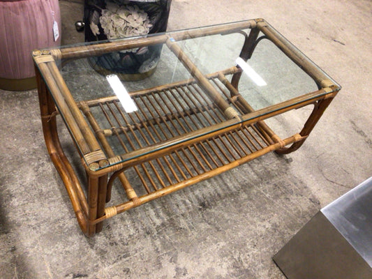 Pier 1 Bamboo Glass Top Coffee Table