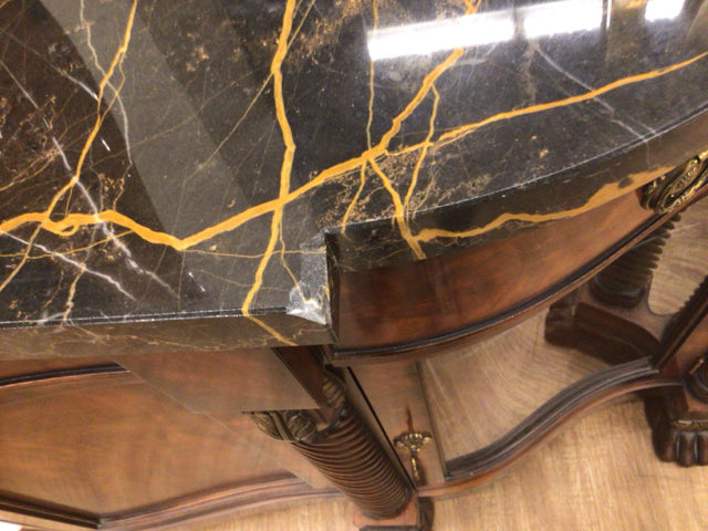 76.75"W × 25" Henredon Historic Natchez Collection Marble Top Mahogany Sideboard