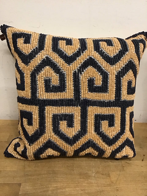 Jonathan Adler 18" Beige Blue & Silver Down Filled Beaded Pillow