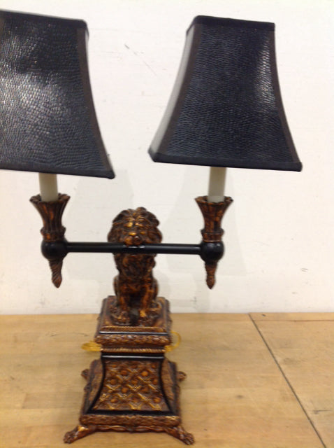 23" Ornate Gold Lion Lamp