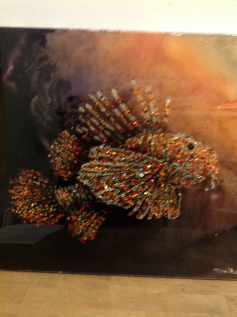 24" X 30" Signed 3 D Resin Lion Fish