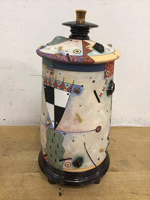 15" Keith Scneider Abstract Ceramic Lidded Jar