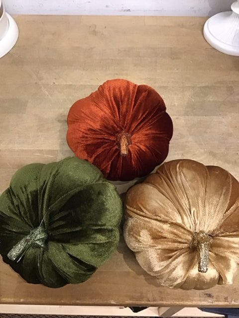 Set Of 3 Green Rust & Beige Decorative Pumpkins