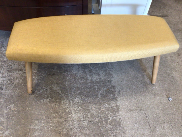 Gold Fabric Upholstered Bench W/Wood Legs