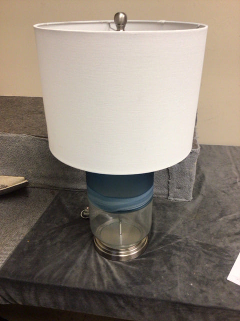 25 1/2" Blue Glass Table Lamp W/Shade