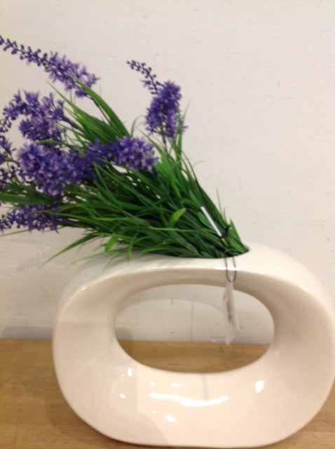 11" White Ceramic Vase W Lavender