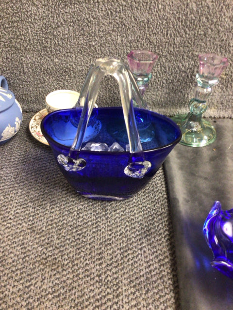Colbalt Glass Vase W/Decorative Glass Pcs