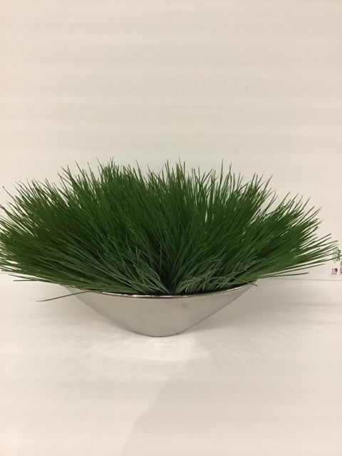 Faux Grass in Silver Planter