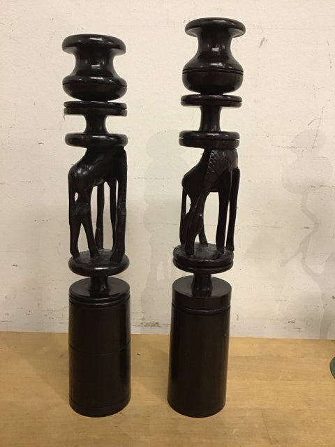 Set Of 2 Giraffe Wood Candle Holders
