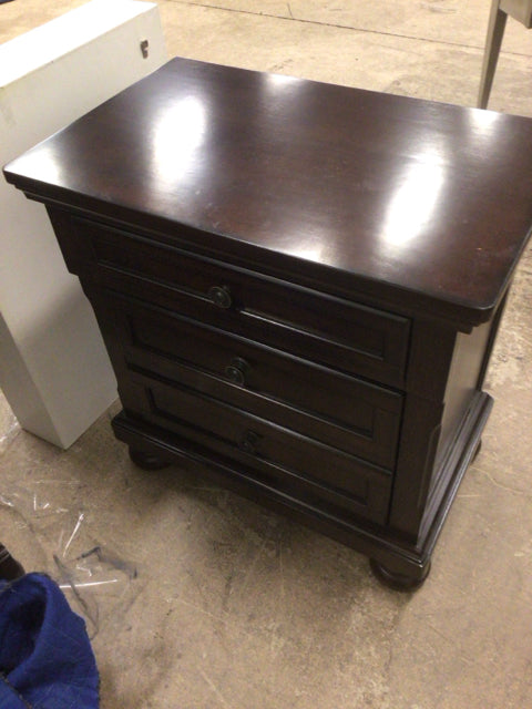 AS-IS Ashley Furniture Dark Wood Three Drawer Nightstand(Few Scratches)