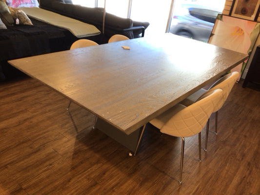 AS-IS Light Grey Wood Top Dining Table (Marks On Top)