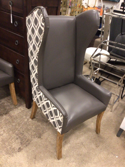 High Back Grey Vinyl & Fabric Arm Chair