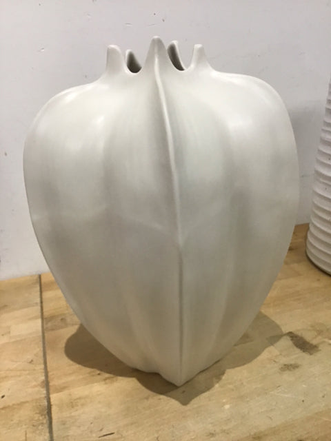 15" Bone Scalloped Ceramic Vase