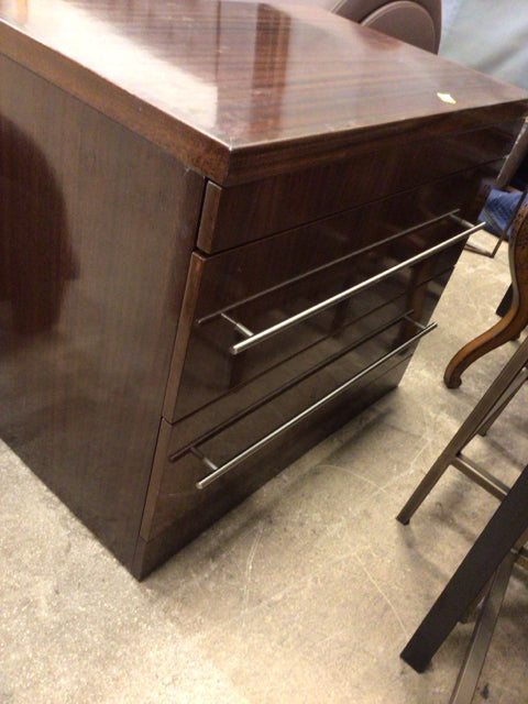 Brown Lacquered Three Drawer Nightstand