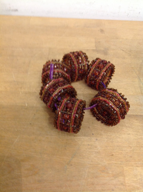 Set Of 6 Brown Beaded Napkin Rings