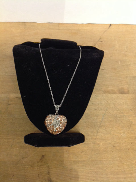 Stainless Steel Orange Rhinestone Heart Necklace