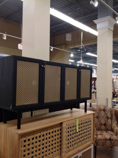 4 Door Footed Black Wood Console w/Metal Grates