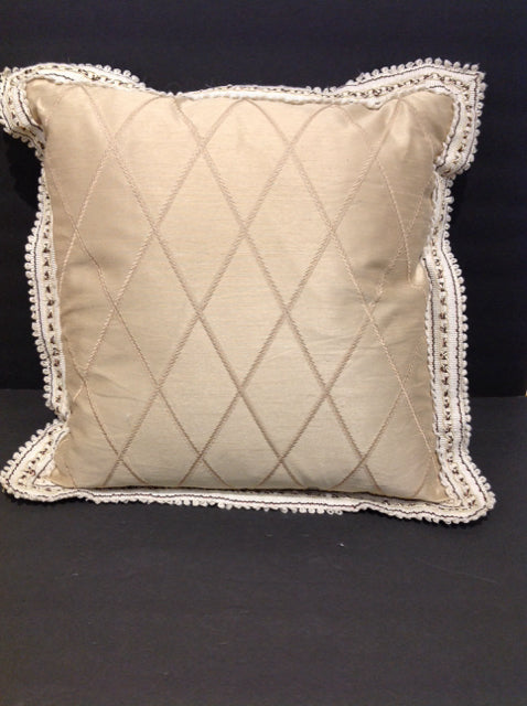 Champagne Diamond Stitched Pillow w/Braid Trim
