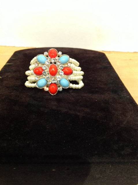 Faux Pearl w/Beads Stretch Bracelet