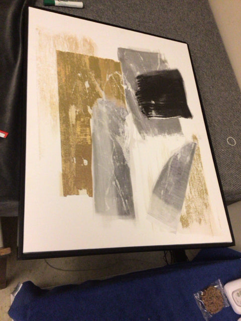 28" X 22" White/Grey/Gold Framed Abstract Print On Canvas