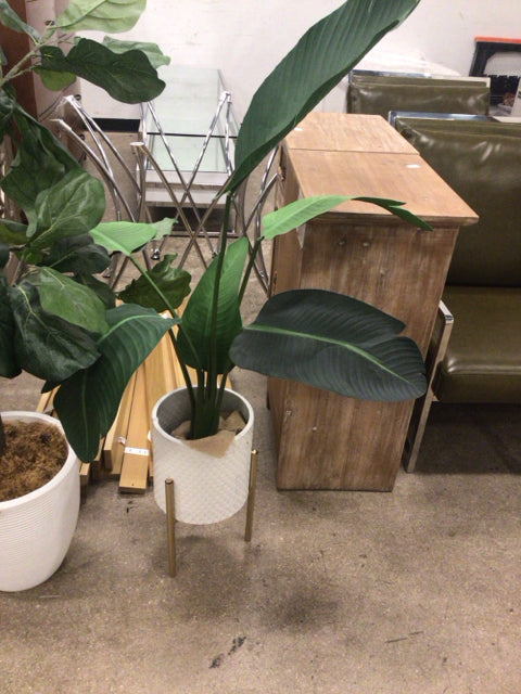 Faux Plant In White Ceramic Planter Gold Base
