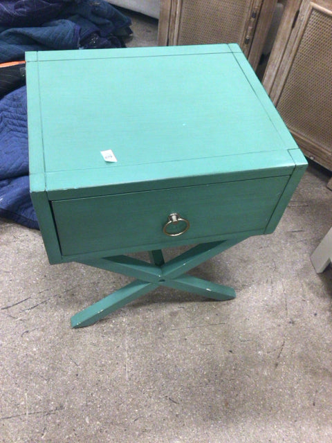 AS-IS Safavieh Green Wood One Drawer Nightstand(Top Dmg/Knicks)
