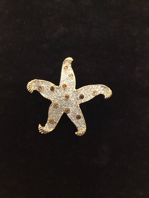 Gold Tone Starfish Pendant w/Crystals