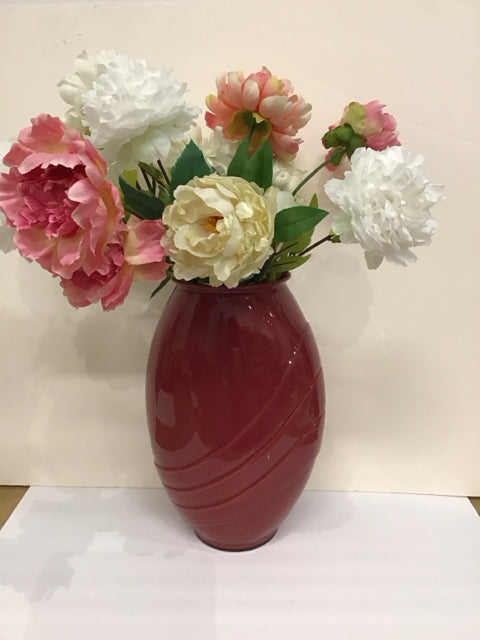 Mixed Peonies w/16" Rose Glass Vase