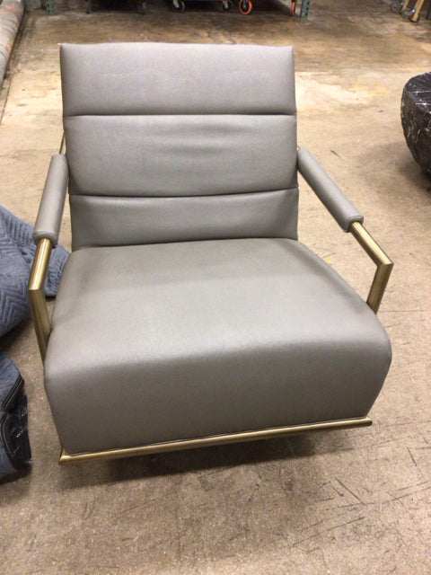 Michael Weiss Vanguard Furniture Mccartney Grey Leather & Gold Metal Arm Chair