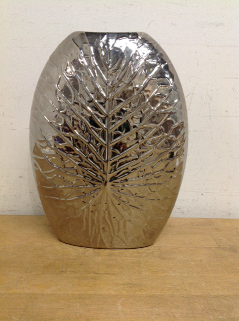 13" Silver Tone Vase w/Tree