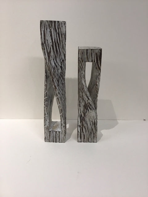 20",16" Graduated Carved Bali Wood Candle Holders