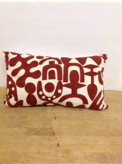 Tan Rectangular Pillow w/Burnt Orange Design